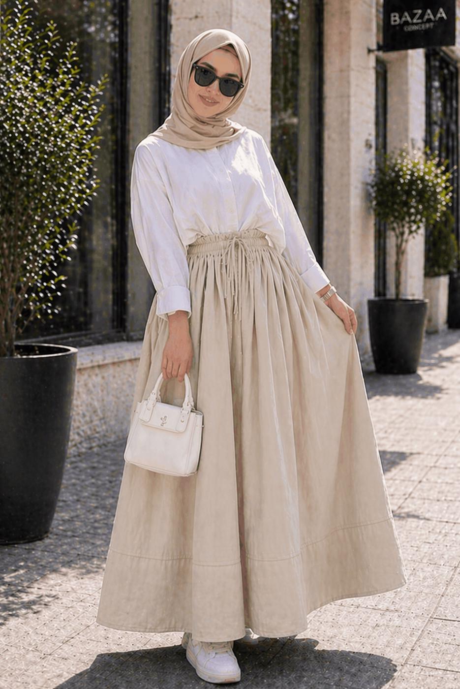 Vêtements hijab BEIGE JUPE EN COTON AVEC POCHES T 5433