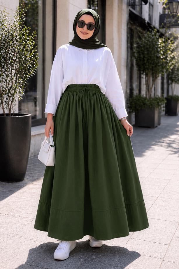 Vêtements hijab KAKI JUPE EN COTON AVEC POCHES T 5433 - TRENDTESETTÜR