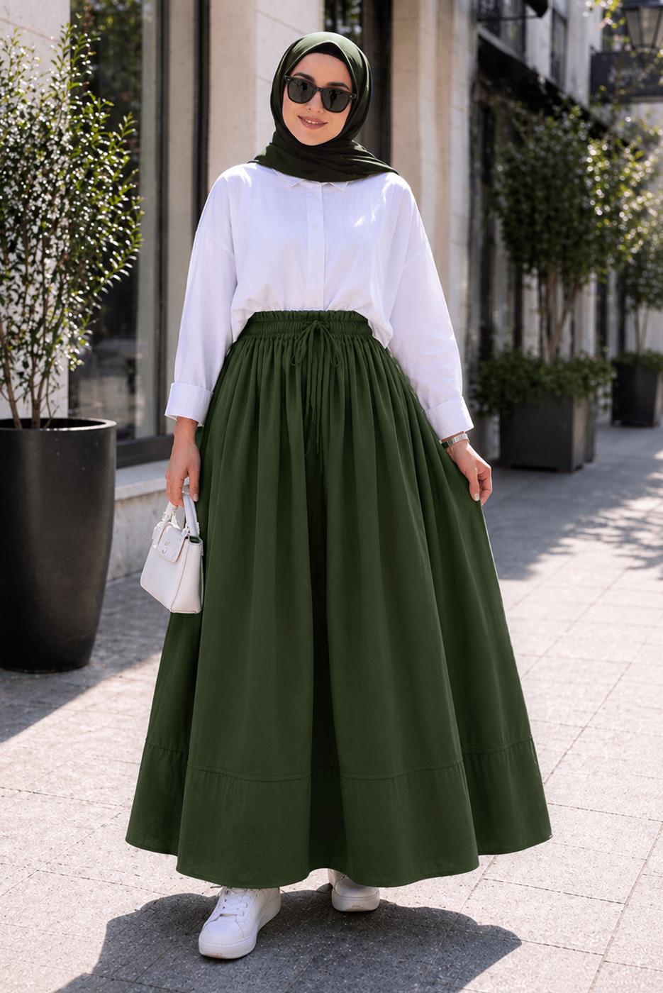 Vêtements hijab KAKI JUPE EN COTON AVEC POCHES T 5433