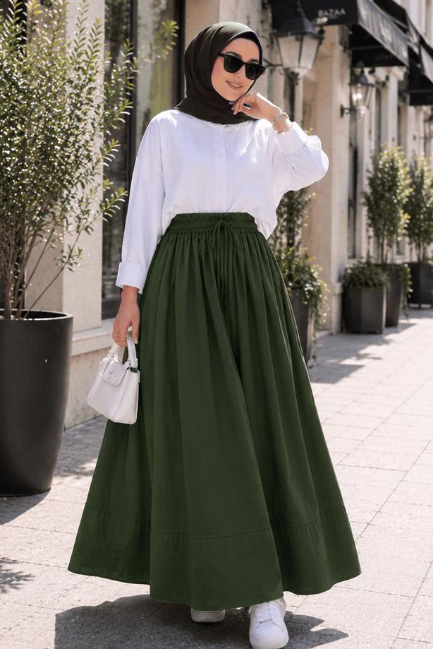 Vêtements hijab KAKI JUPE EN COTON AVEC POCHES T 5433 - TRENDTESETTÜR