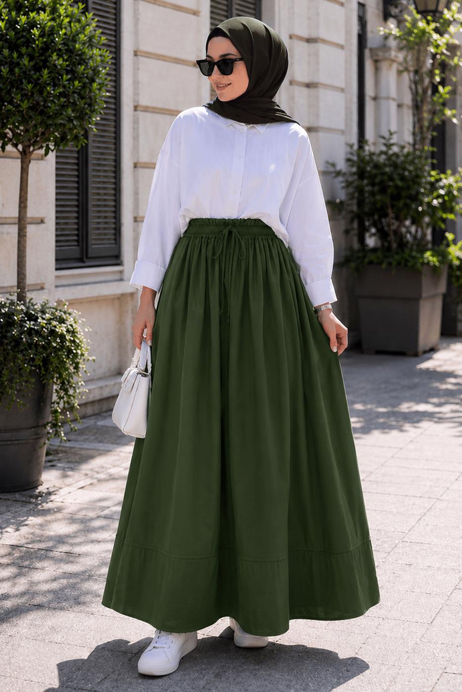 Vêtements hijab KAKI JUPE EN COTON AVEC POCHES T 5433