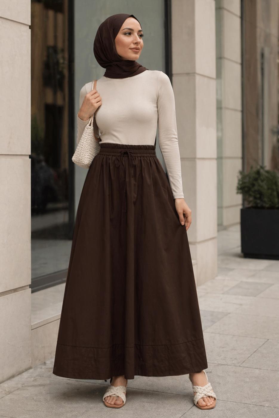 Vêtements hijab BRUN JUPE EN COTON AVEC POCHES T 5433