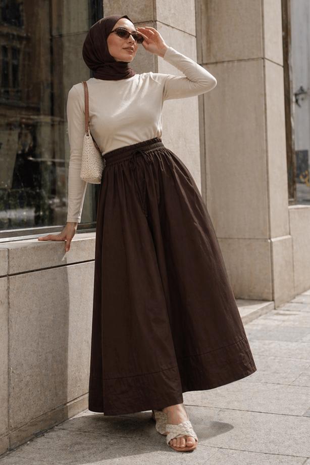 Vêtements hijab BRUN JUPE EN COTON AVEC POCHES T 5433 - TRENDTESETTÜR