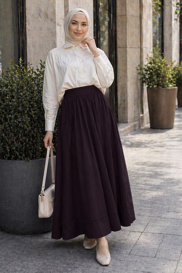 Vêtements hijab PRUNE JUPE EN COTON AVEC POCHES T 5433 - TRENDTESETTÜR