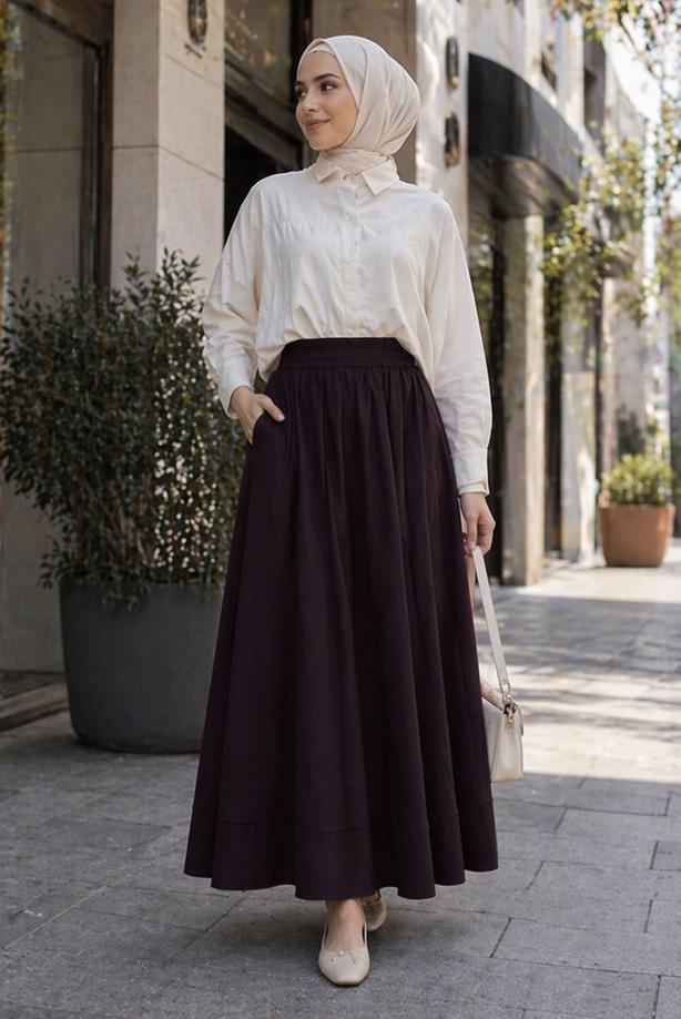Vêtements hijab PRUNE JUPE EN COTON AVEC POCHES T 5433 - TRENDTESETTÜR