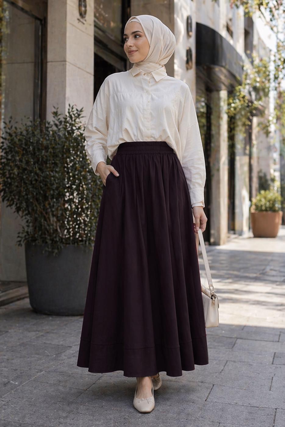 Vêtements hijab PRUNE JUPE EN COTON AVEC POCHES T 5433