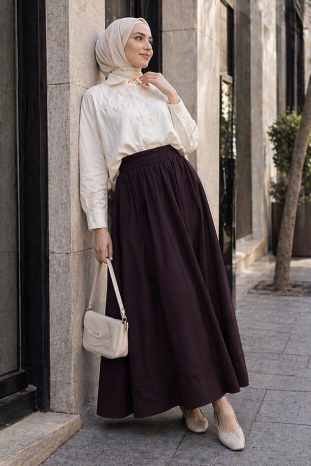 Vêtements hijab PRUNE JUPE EN COTON AVEC POCHES T 5433 - TRENDTESETTÜR