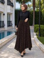Hijab clothing BROWN ASYMMETRIC CUT PATTERNED SKIRT T 5609