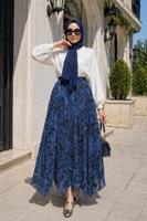 Hijab clothing NAVY BLUE ASYMMETRIC CUT PATTERNED SKIRT T 5609