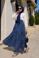 Hijab clothing NAVY BLUE ASYMMETRIC CUT PATTERNED SKIRT T 5609