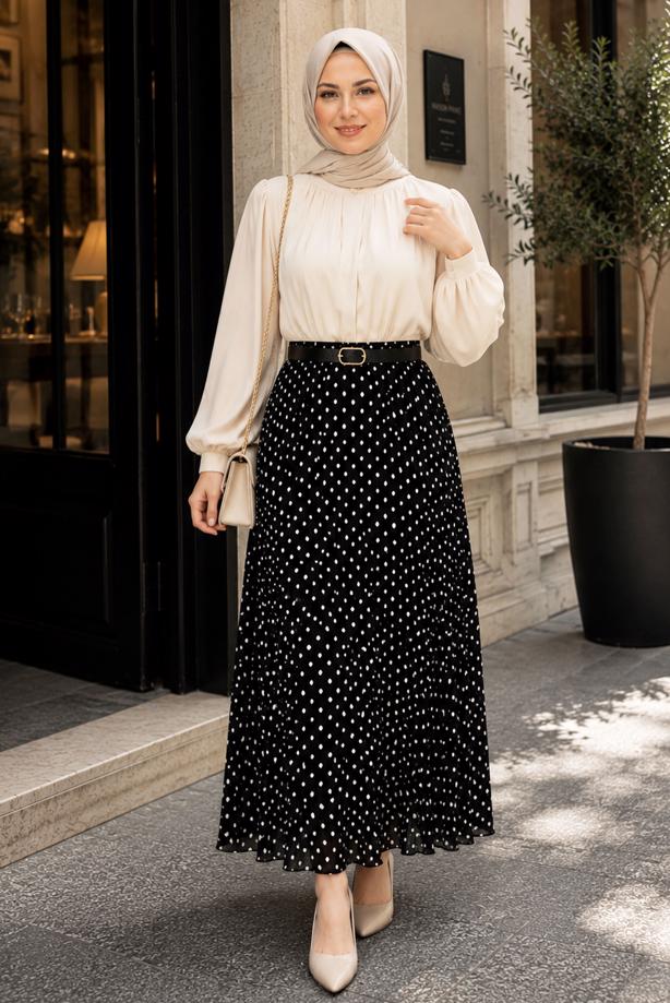 Vêtements hijab NOIR JUPE EN MOUSSELINE À POIS T 6765 - TRENDTESETTÜR