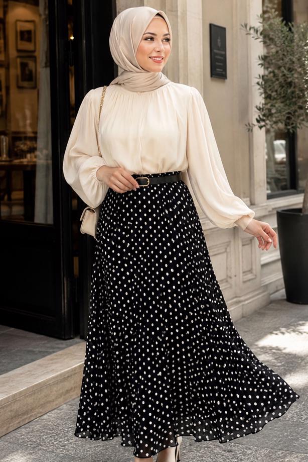 Vêtements hijab NOIR JUPE EN MOUSSELINE À POIS T 6765 - TRENDTESETTÜR