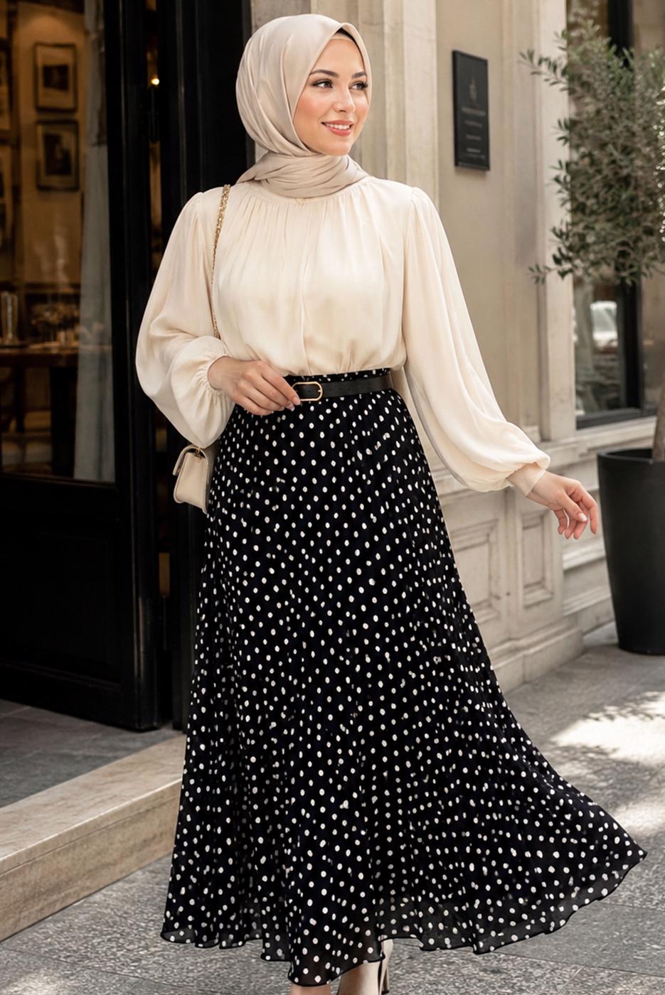 Vêtements hijab NOIR JUPE EN MOUSSELINE À POIS T 6765