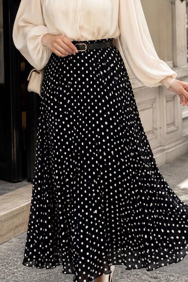 Vêtements hijab NOIR JUPE EN MOUSSELINE À POIS T 6765 - TRENDTESETTÜR