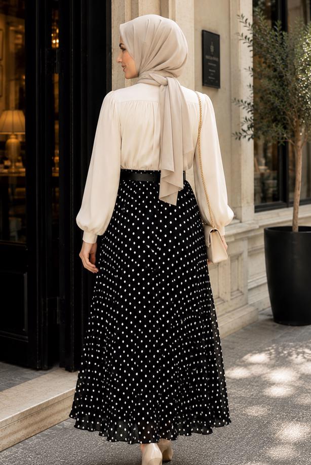Vêtements hijab NOIR JUPE EN MOUSSELINE À POIS T 6765 - TRENDTESETTÜR