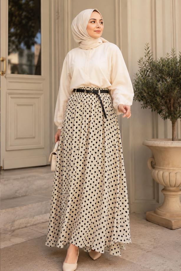 Vêtements hijab BEIGE JUPE EN MOUSSELINE À POIS T 6765 - TRENDTESETTÜR