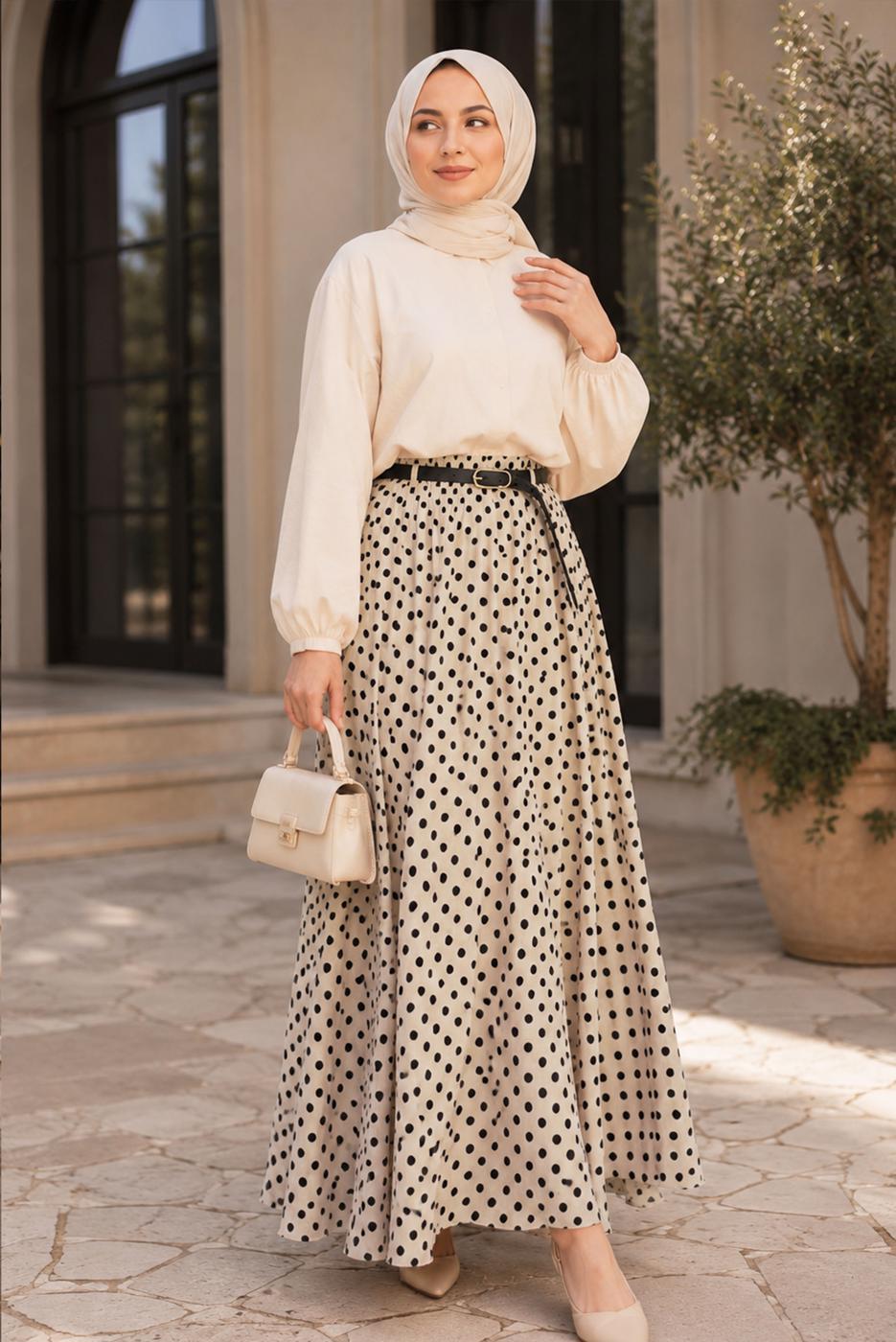 Vêtements hijab BEIGE JUPE EN MOUSSELINE À POIS T 6765