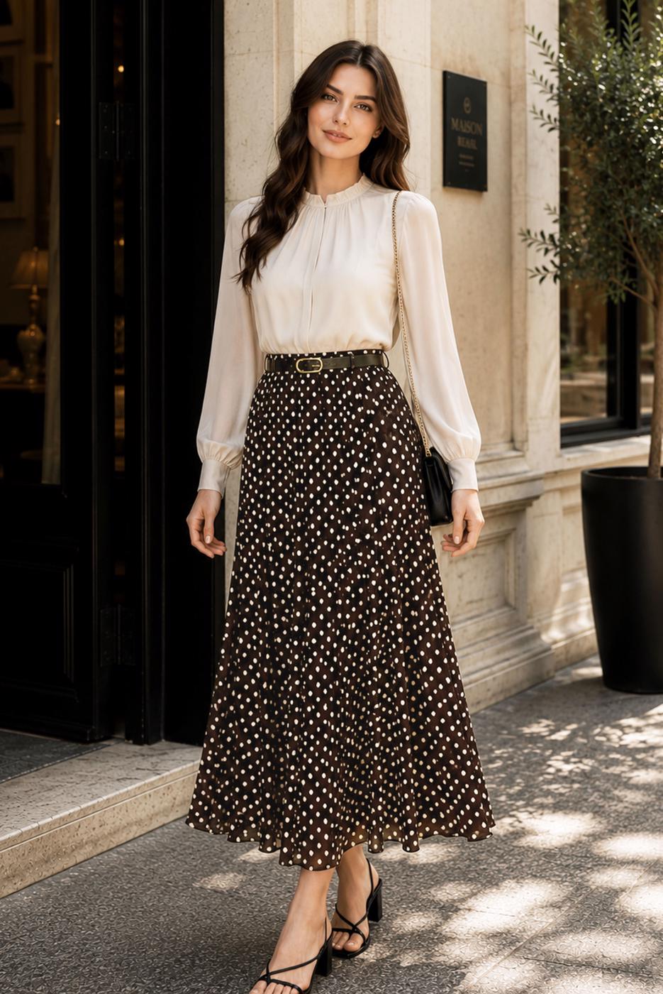 Vêtements hijab BRUN JUPE EN MOUSSELINE À POIS T 6765