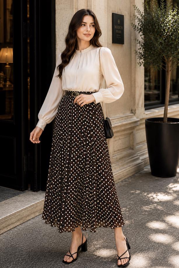 Vêtements hijab BRUN JUPE EN MOUSSELINE À POIS T 6765 - TRENDTESETTÜR