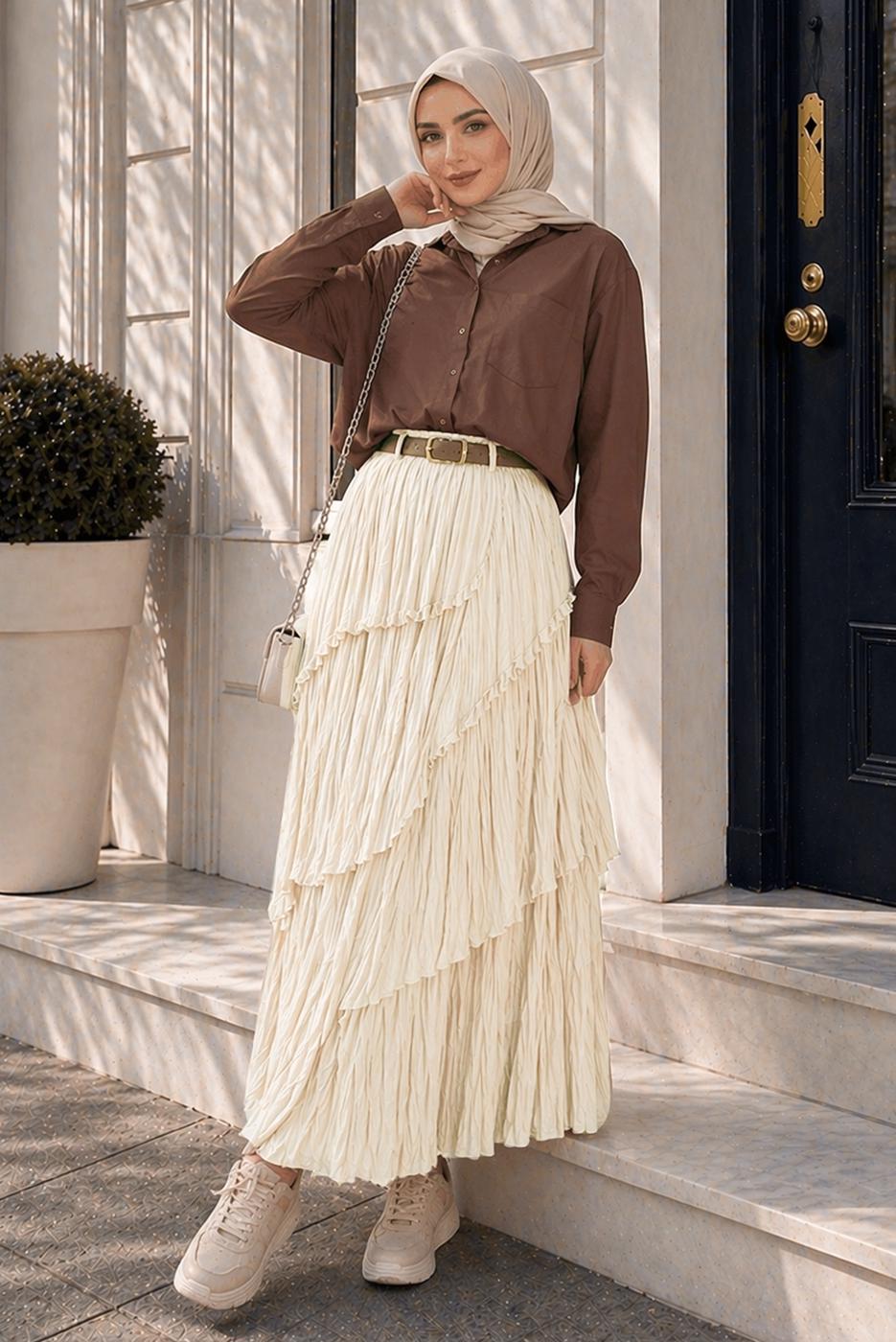 Vêtements hijab ÉCRU JUPE EN VOILE SUPERPOSÉ T 7652