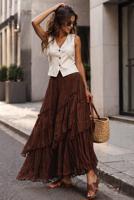 Vêtements hijab BRUN JUPE EN VOILE SUPERPOSÉ T 7652