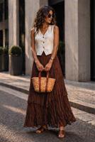 Vêtements hijab BRUN JUPE EN VOILE SUPERPOSÉ T 7652