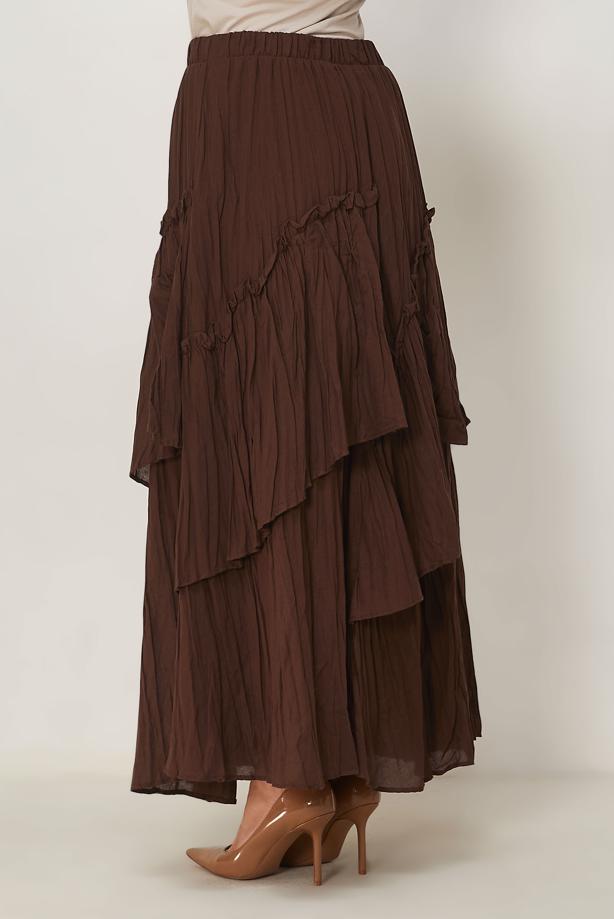 Vêtements hijab BRUN JUPE EN VOILE SUPERPOSÉ T 7652 - TRENDTESETTÜR