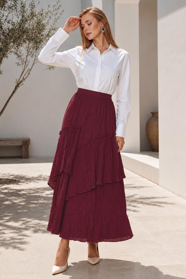 Vêtements hijab ROUGE BORDEAUX JUPE EN VOILE SUPERPOSÉ T 7652 - TRENDTESETTÜR