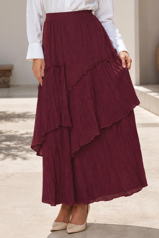 Vêtements hijab ROUGE BORDEAUX JUPE EN VOILE SUPERPOSÉ T 7652 - TRENDTESETTÜR