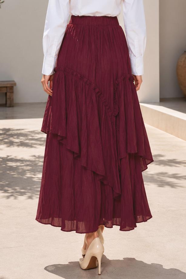 Vêtements hijab ROUGE BORDEAUX JUPE EN VOILE SUPERPOSÉ T 7652 - TRENDTESETTÜR