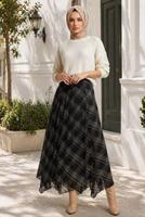 Hijab clothing BLACK ASYMMETRIC CUT PLAID SKIRT T 8401
