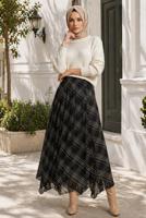 Hijab clothing BLACK ASYMMETRIC CUT PLAID SKIRT T 8401