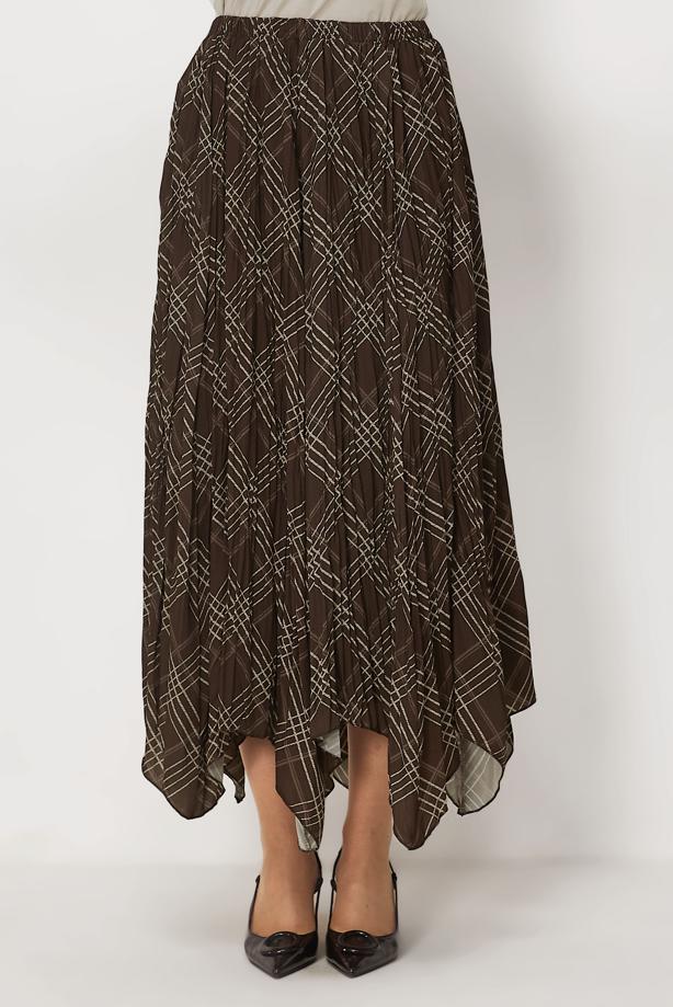 Vêtements hijab BRUN JUPE À CARREAUX COUPE ASYMÉTRIQUE T 8401 - TRENDTESETTÜR