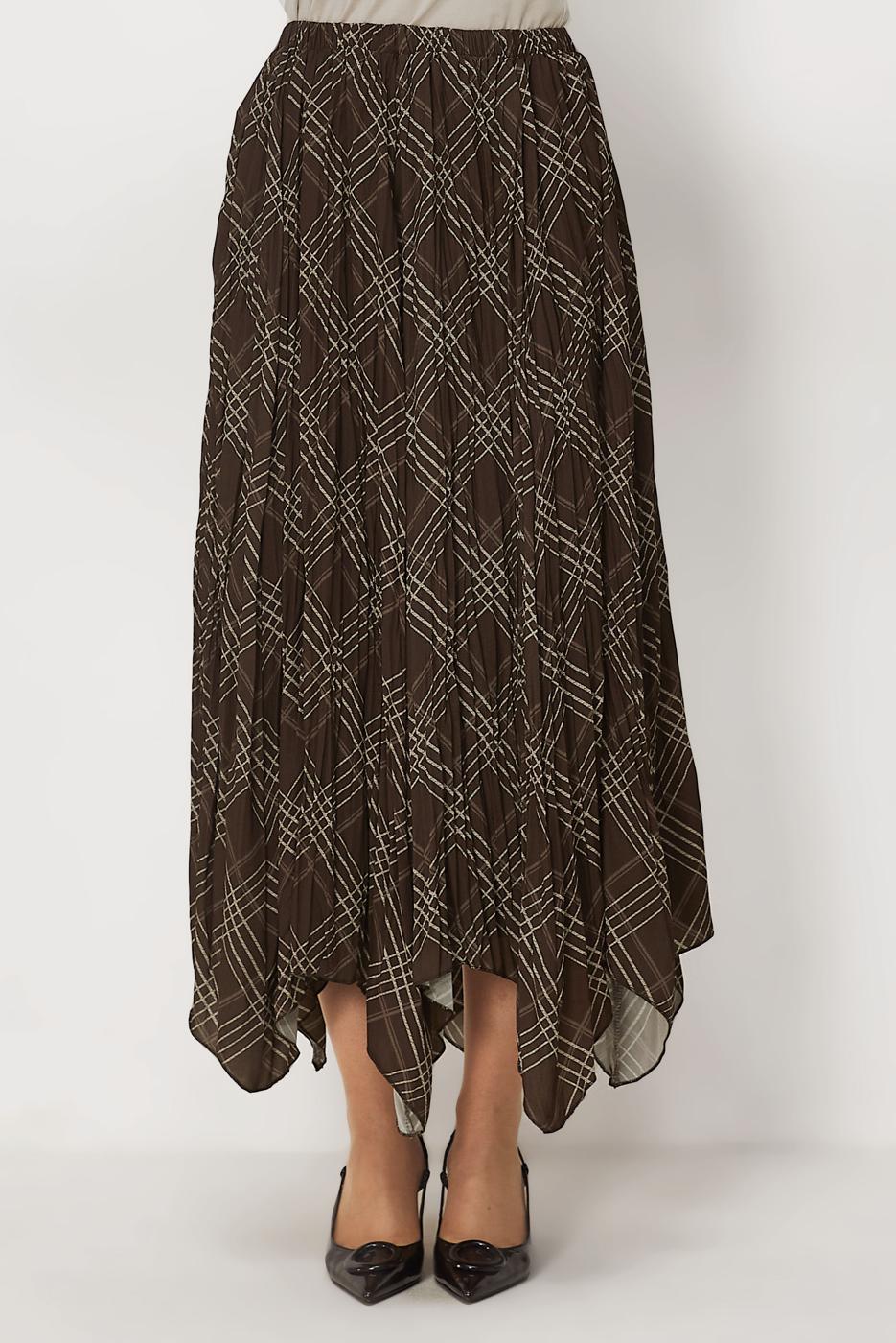 Vêtements hijab BRUN JUPE À CARREAUX COUPE ASYMÉTRIQUE T 8401