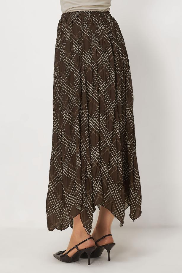 Vêtements hijab BRUN JUPE À CARREAUX COUPE ASYMÉTRIQUE T 8401 - TRENDTESETTÜR