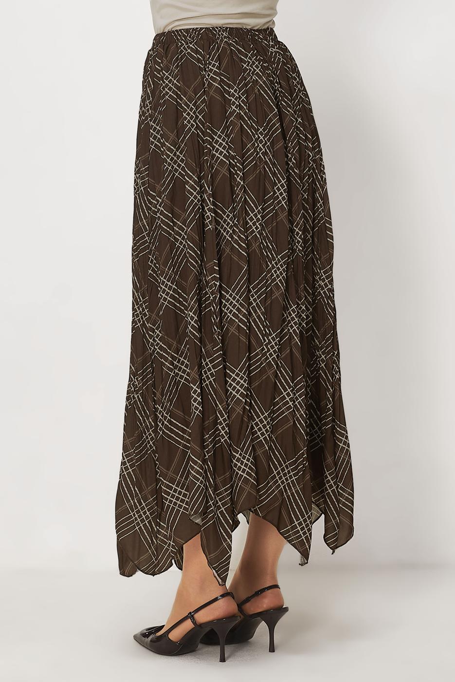 Vêtements hijab BRUN JUPE À CARREAUX COUPE ASYMÉTRIQUE T 8401