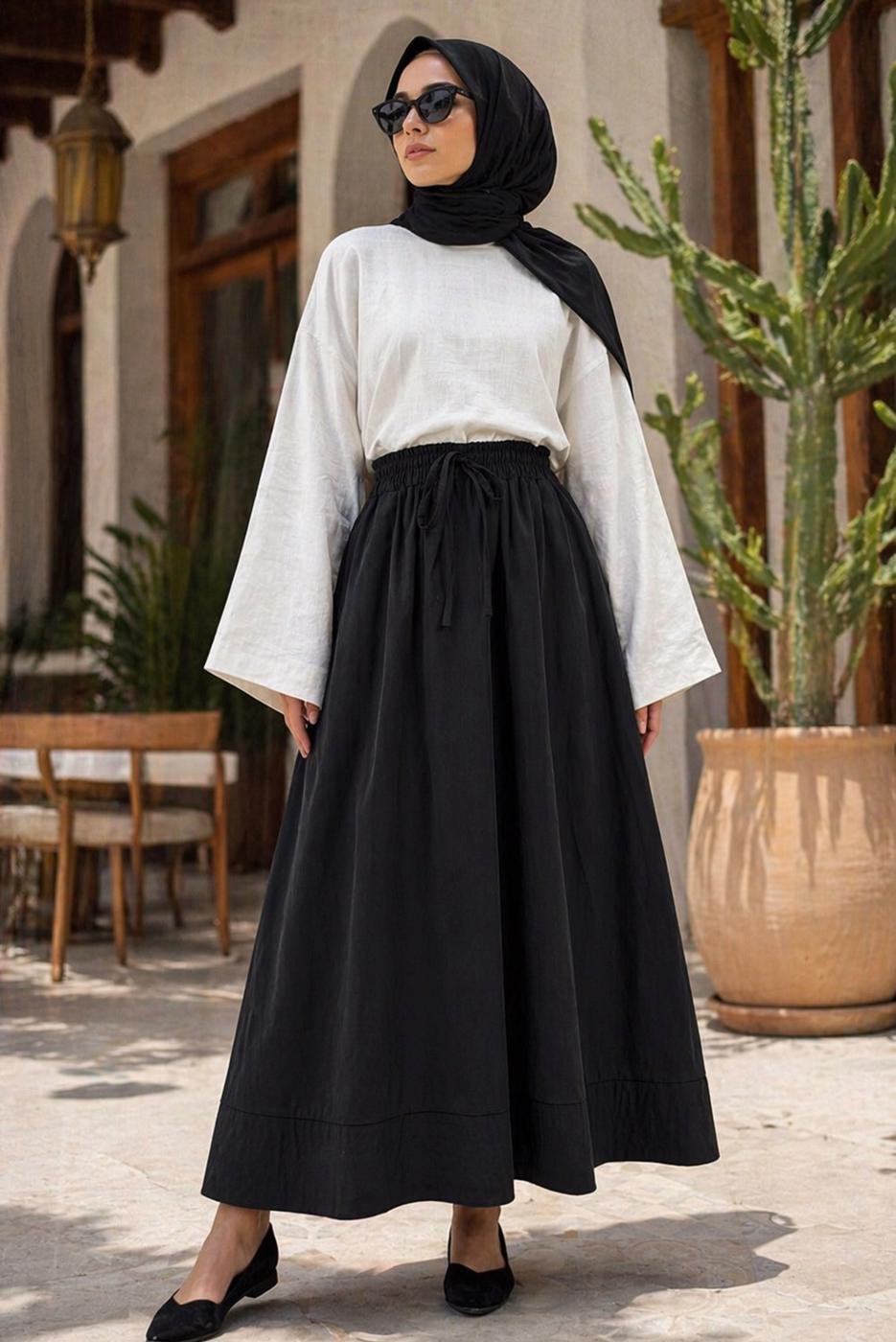 Vêtements hijab NOIR JUPE EN POPELINE À POCHES T 9502