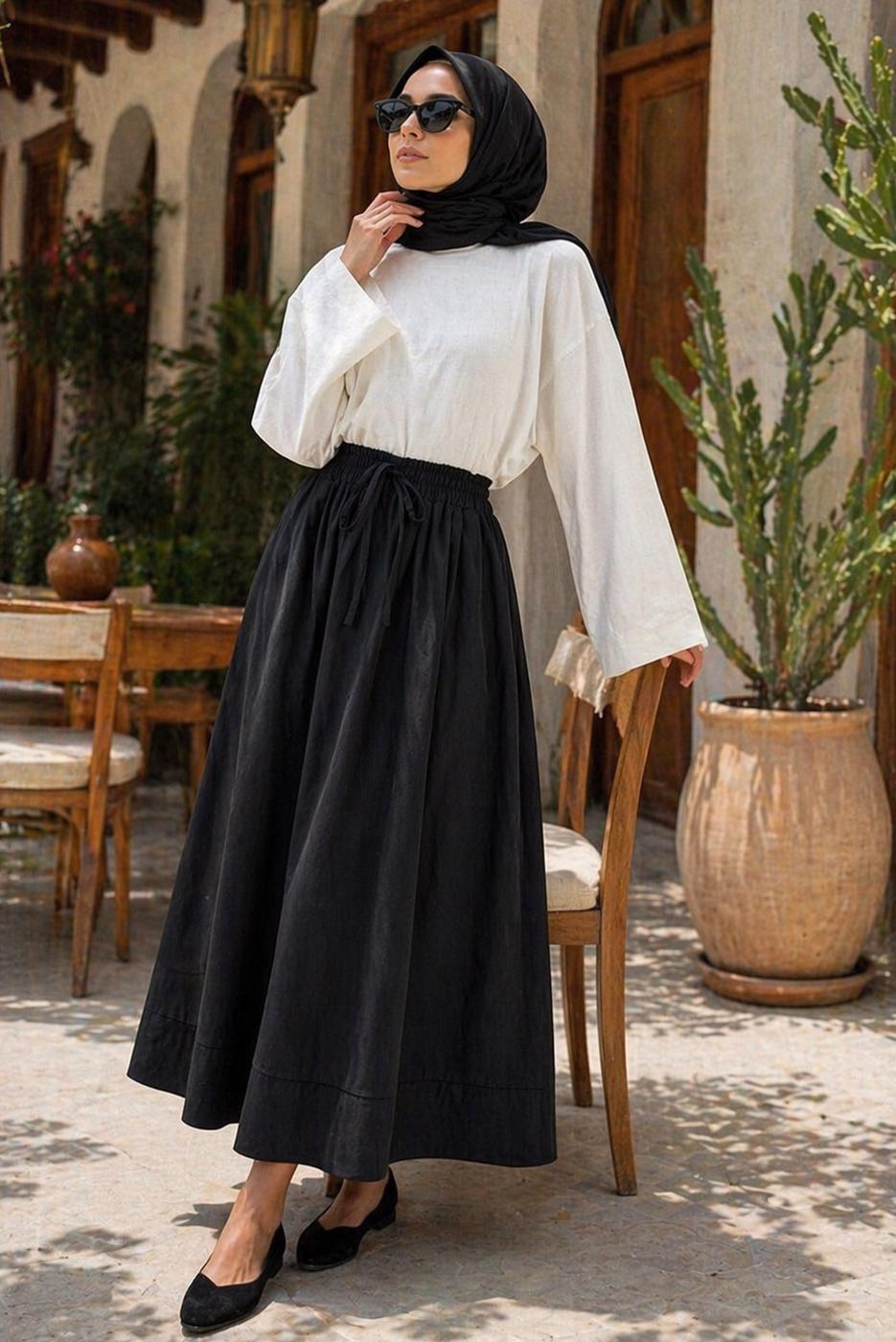 Vêtements hijab NOIR JUPE EN POPELINE À POCHES T 9502