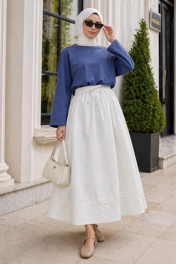 Vêtements hijab BLANC JUPE EN POPELINE À POCHES T 9502 - TRENDTESETTÜR