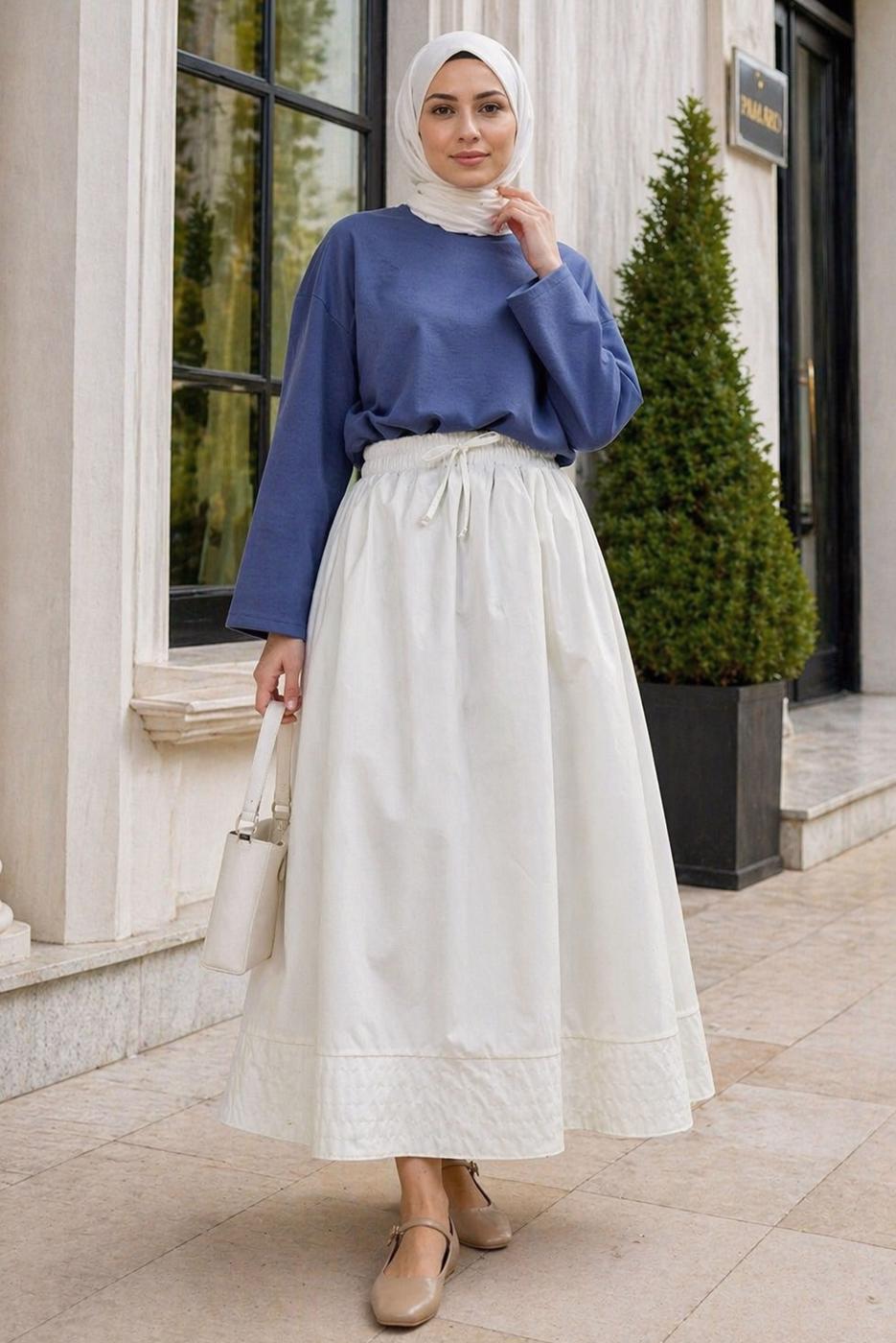 Vêtements hijab BLANC JUPE EN POPELINE À POCHES T 9502