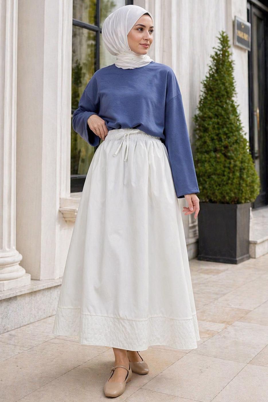 Vêtements hijab BLANC JUPE EN POPELINE À POCHES T 9502