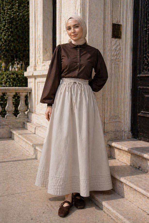 Vêtements hijab BEIGE JUPE EN POPELINE À POCHES T 9502 - TRENDTESETTÜR