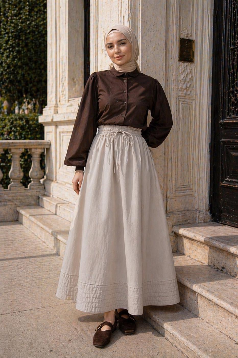 Vêtements hijab BEIGE JUPE EN POPELINE À POCHES T 9502