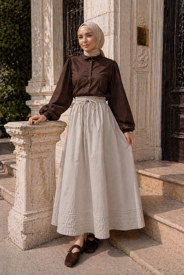 Vêtements hijab BEIGE JUPE EN POPELINE À POCHES T 9502 - TRENDTESETTÜR