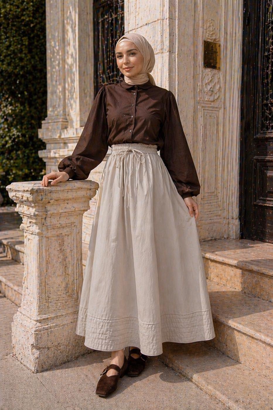 Vêtements hijab BEIGE JUPE EN POPELINE À POCHES T 9502