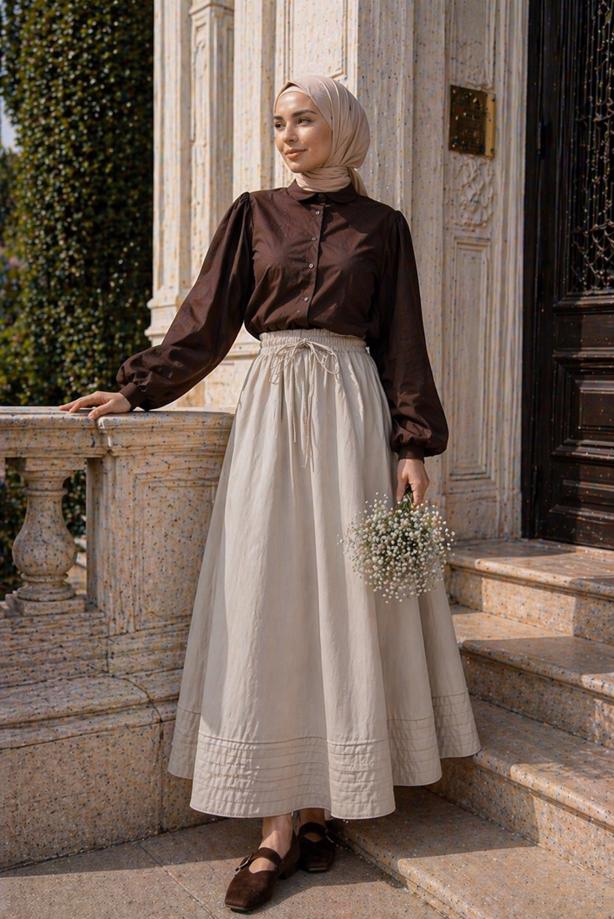 Vêtements hijab BEIGE JUPE EN POPELINE À POCHES T 9502 - TRENDTESETTÜR