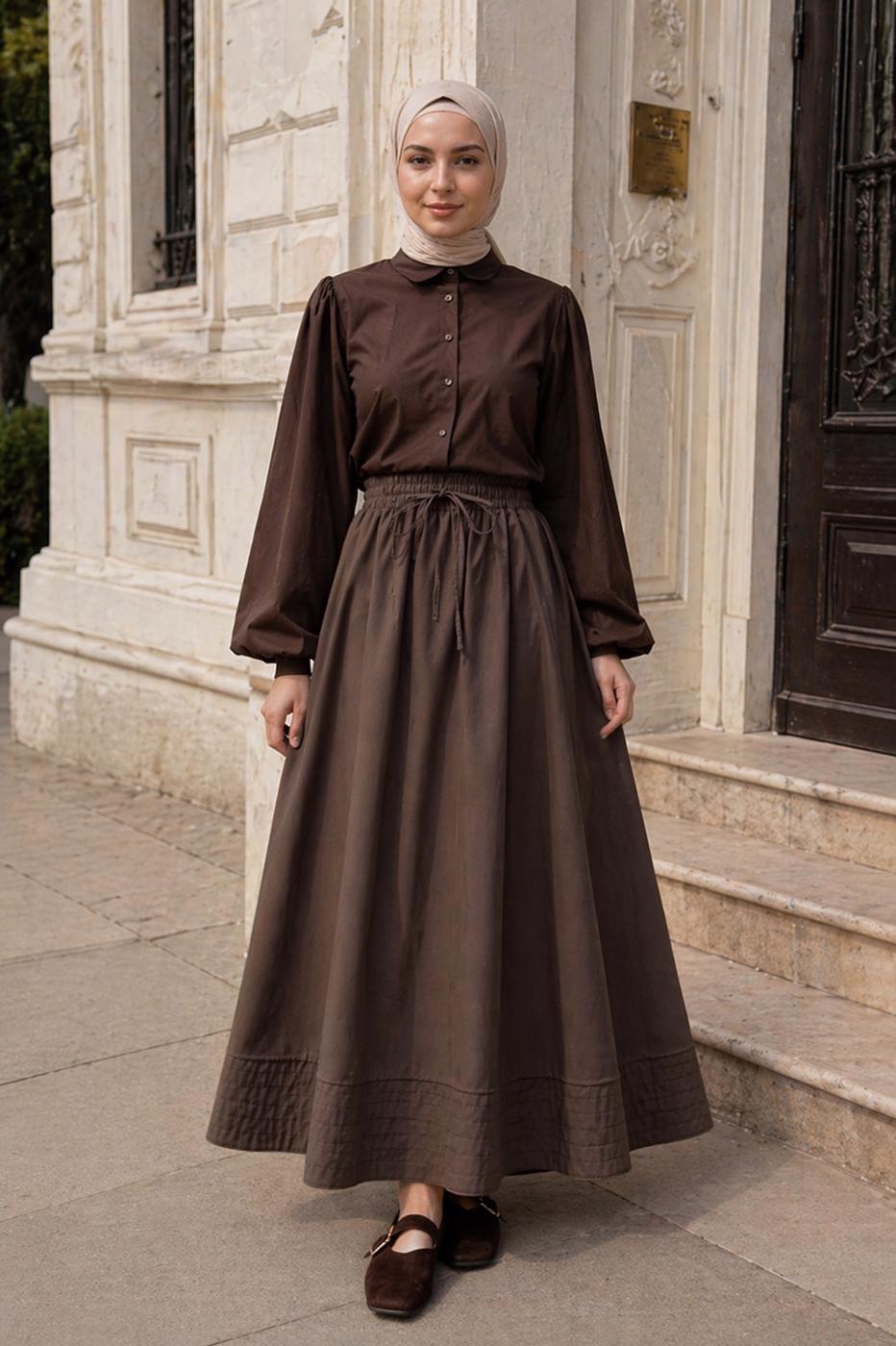 Vêtements hijab BRUN JUPE EN POPELINE À POCHES T 9502