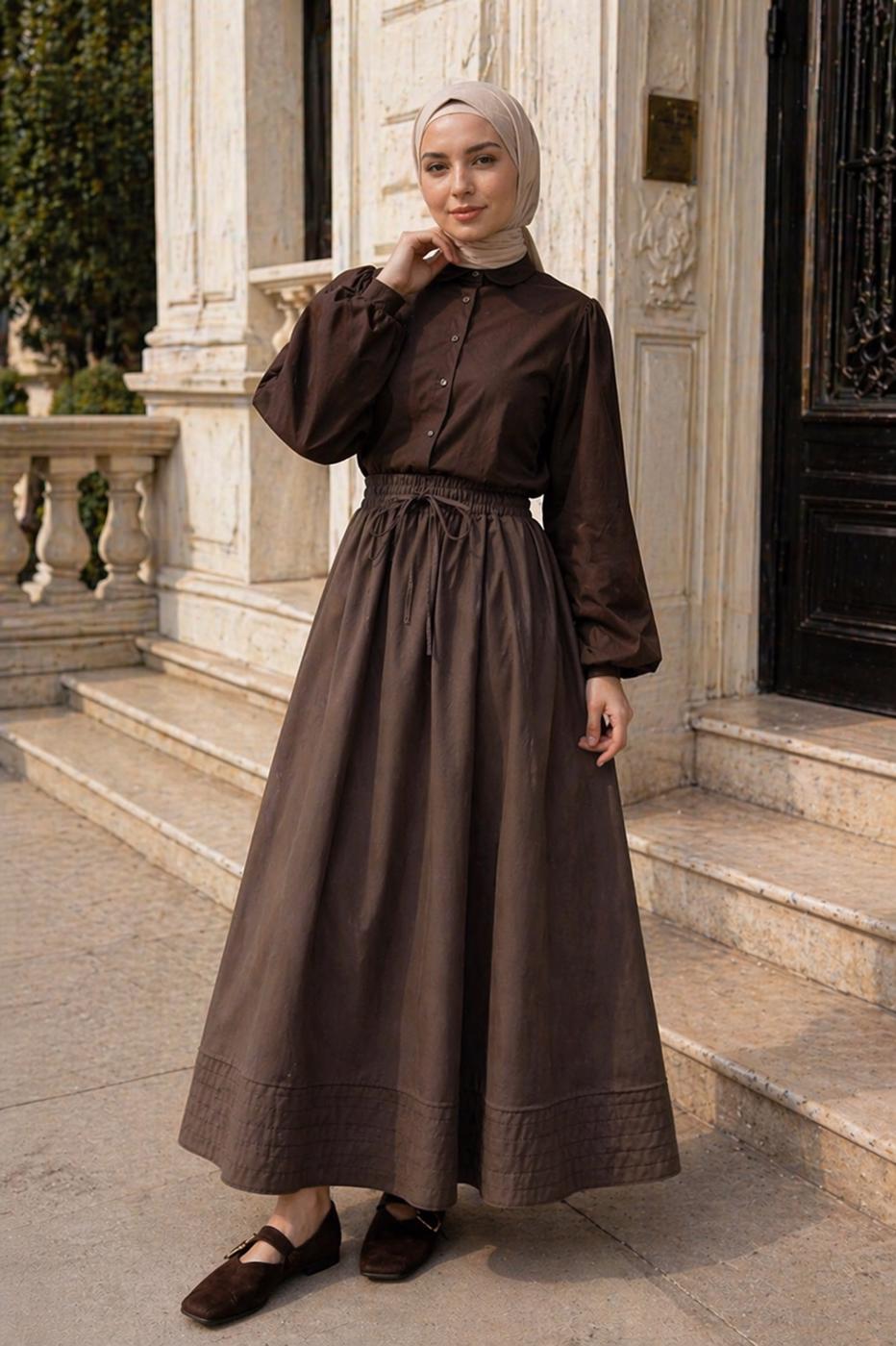 Vêtements hijab BRUN JUPE EN POPELINE À POCHES T 9502