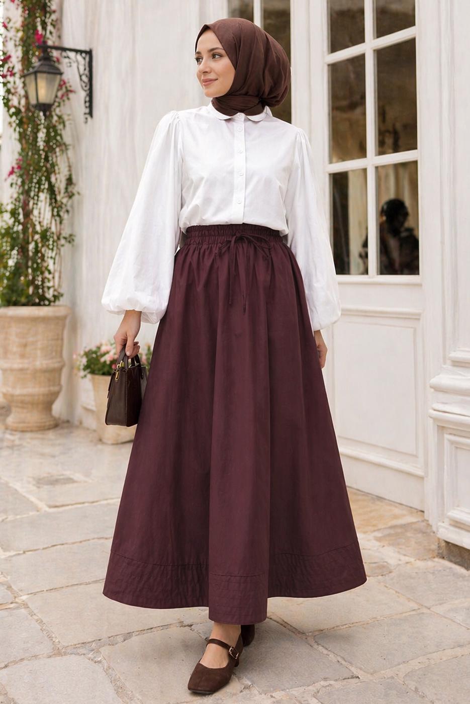 Vêtements hijab PRUNE JUPE EN POPELINE À POCHES T 9502