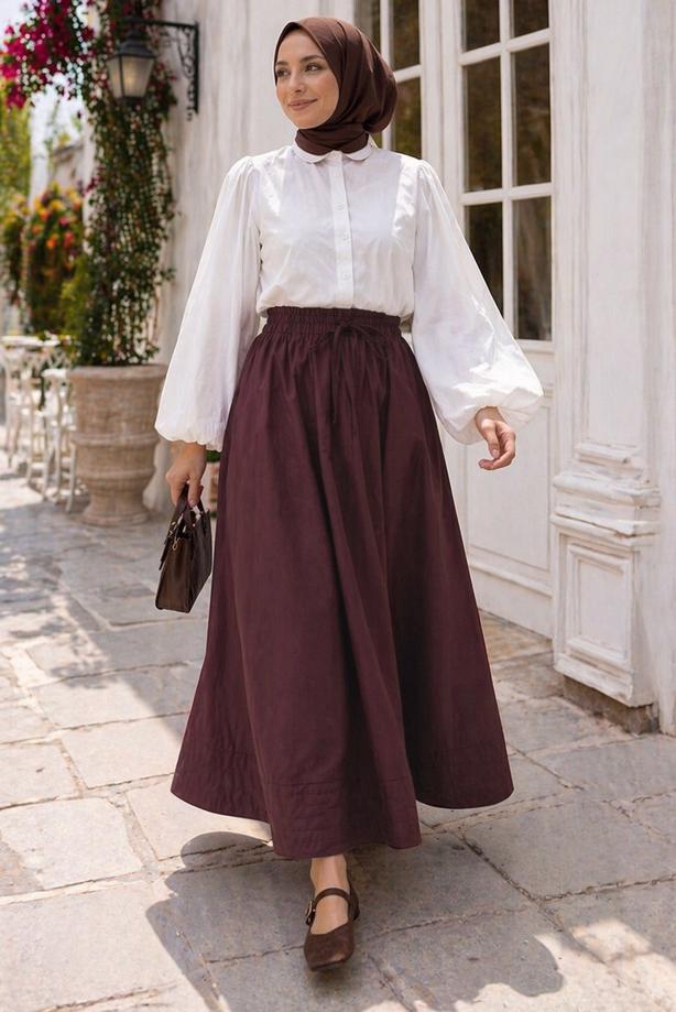Vêtements hijab PRUNE JUPE EN POPELINE À POCHES T 9502 - TRENDTESETTÜR